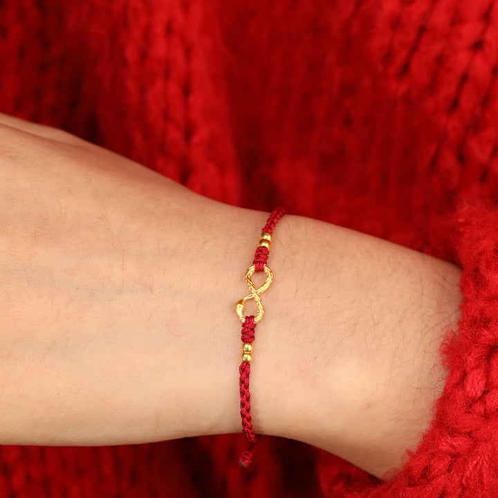 Bracelet porte-bonheur fait main en or 999 Buddha Stones Année du serpent Nœud éternel sans fin Infini