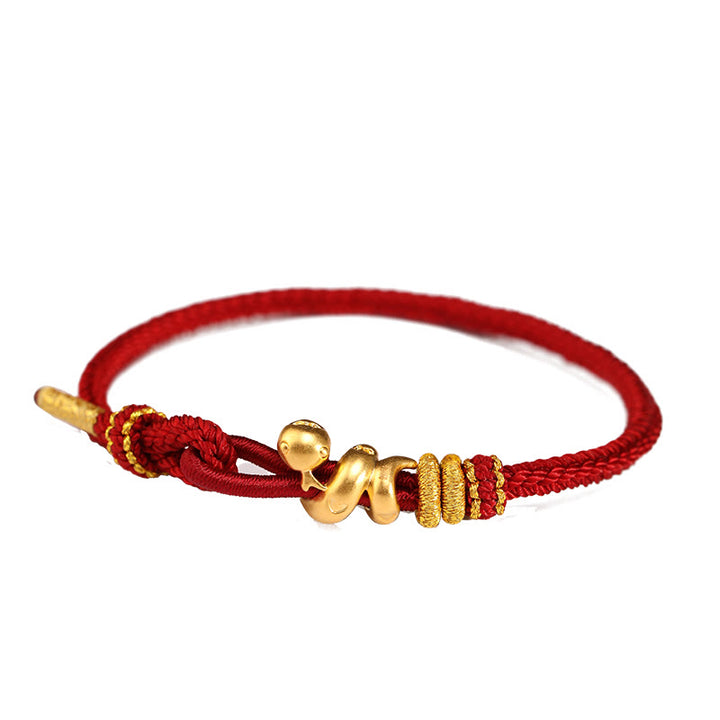 Bracelet de force fabriqué à la main en or 999 de Buddha Stones Année du serpent