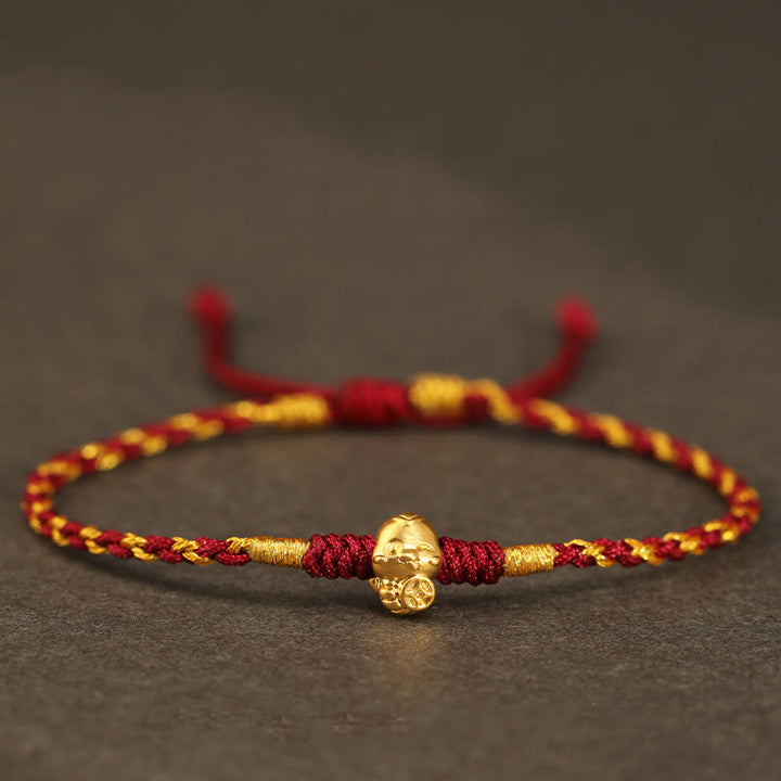 Bracelet porte-bonheur en cuivre fait main avec personnage Fu en or 999 Année du serpent