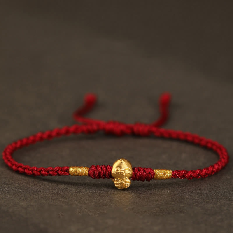 Bracelet porte-bonheur en cuivre fait main avec personnage Fu en or 999 Année du serpent