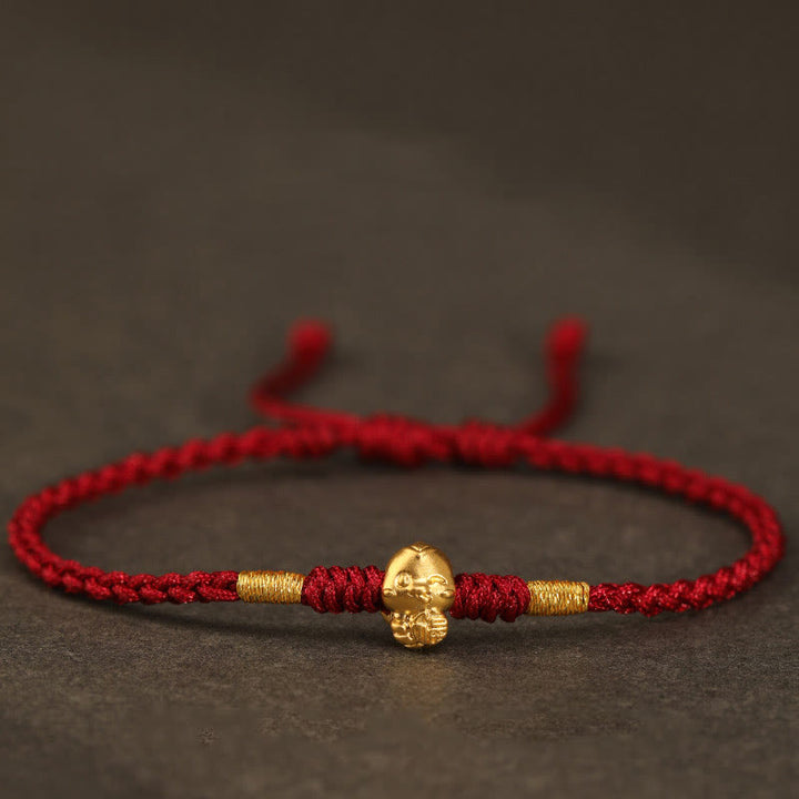 Bracelet porte-bonheur en cuivre fait main avec personnage Fu en or 999 Année du serpent