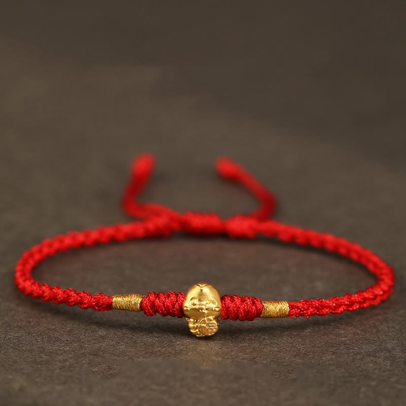 Bracelet porte-bonheur en cuivre fait main avec personnage Fu en or 999 Année du serpent