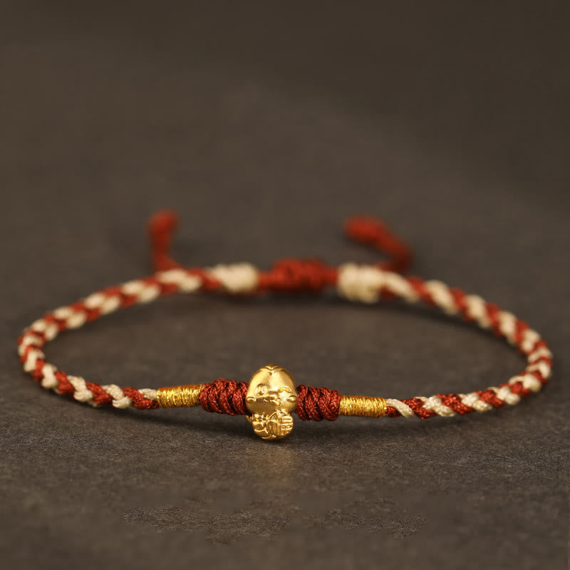 Bracelet porte-bonheur en cuivre fait main avec personnage Fu en or 999 Année du serpent