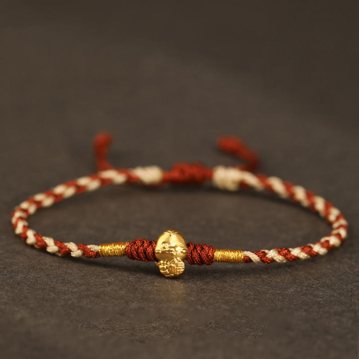 Bracelet porte-bonheur en cuivre fait main avec personnage Fu en or 999 Année du serpent