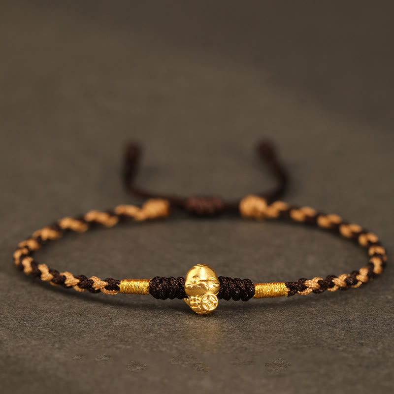 Bracelet porte-bonheur en cuivre fait main avec personnage Fu en or 999 Année du serpent