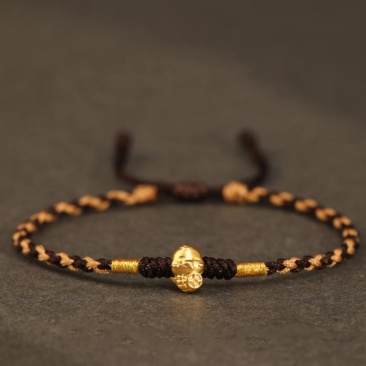 Bracelet porte-bonheur en cuivre fait main avec personnage Fu en or 999 Année du serpent