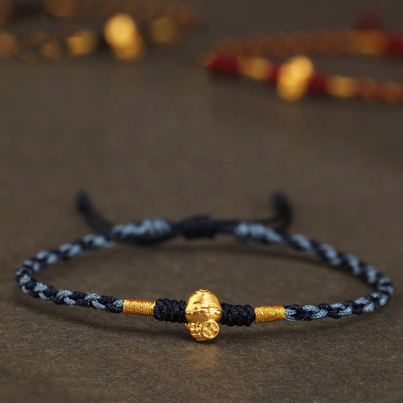 Bracelet porte-bonheur en cuivre fait main avec personnage Fu en or 999 Année du serpent
