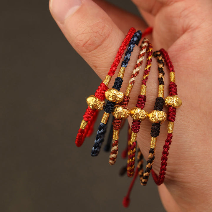 Bracelet porte-bonheur en cuivre fait main avec personnage Fu en or 999 Année du serpent