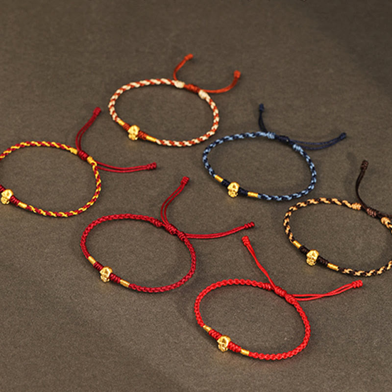 Bracelet porte-bonheur en cuivre fait main avec personnage Fu en or 999 Année du serpent