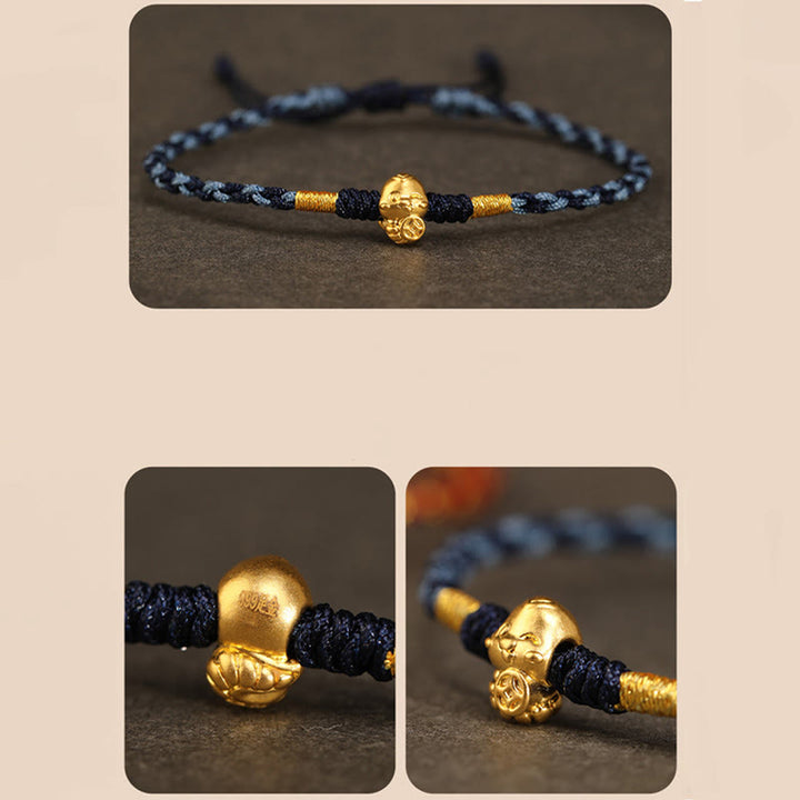 Bracelet porte-bonheur en cuivre fait main avec personnage Fu en or 999 Année du serpent