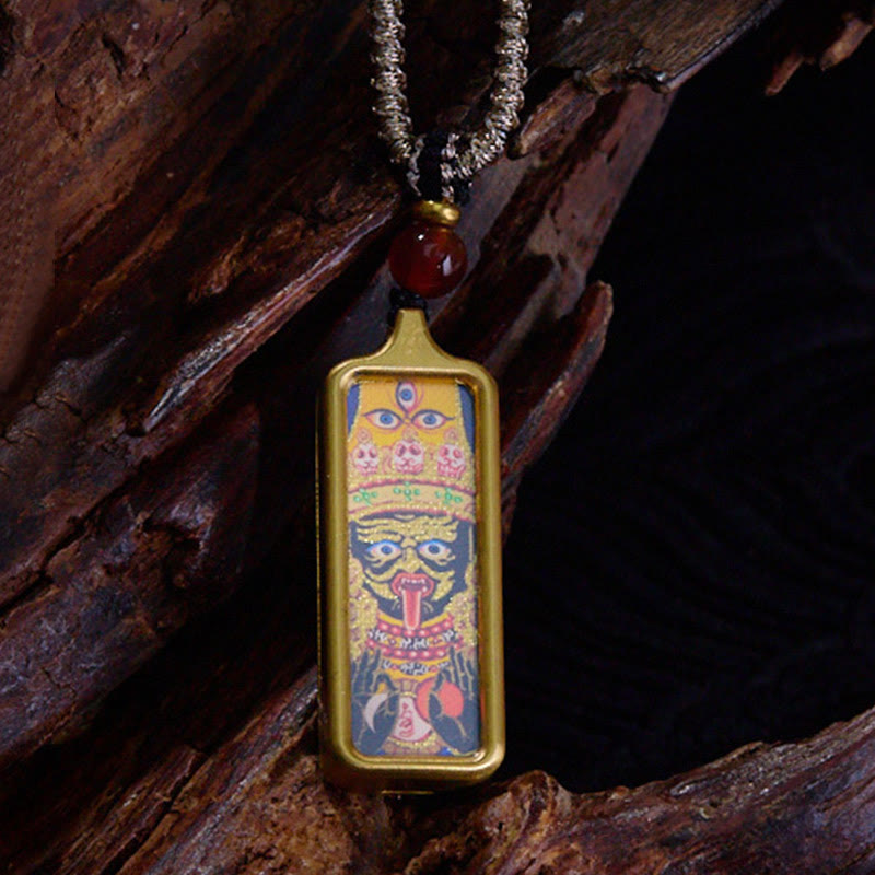 Buddha Stones Tibet Zakiram Jaune Dieu de la Richesse Renard à Neuf Queues Peint à la Main Thangka Calme Collier Pendentif - Zakiram - image 4