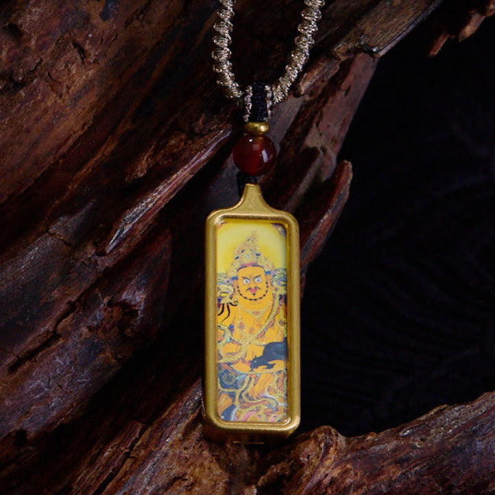 Buddha Stones Tibet Zakiram Jaune Dieu de la Richesse Renard à Neuf Queues Peint à la Main Thangka Calme Collier Pendentif - Dieu jaune de la richesse - image 8