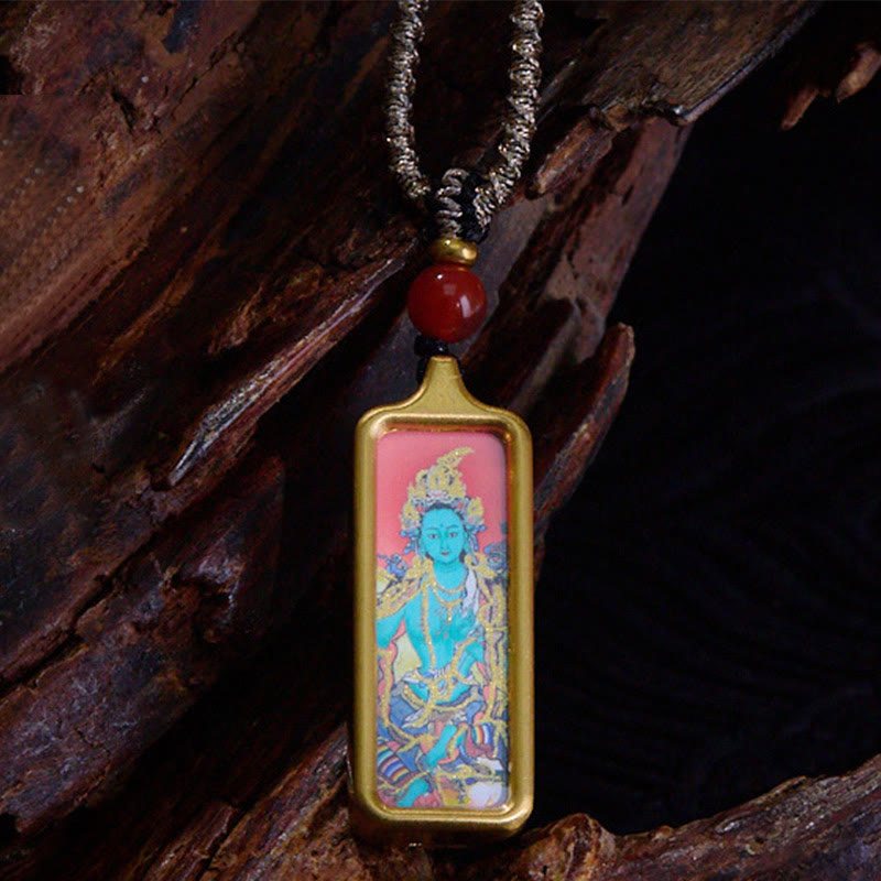 Buddha Stones Tibet Zakiram Jaune Dieu de la Richesse Renard à Neuf Queues Peint à la Main Thangka Calme Collier Pendentif - Tara verte - image 11