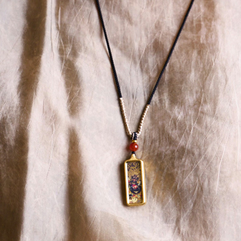 Buddha Stones Tibet Zakiram Jaune Dieu de la Richesse Renard à Neuf Queues Peint à la Main Thangka Calme Collier Pendentif - image 7