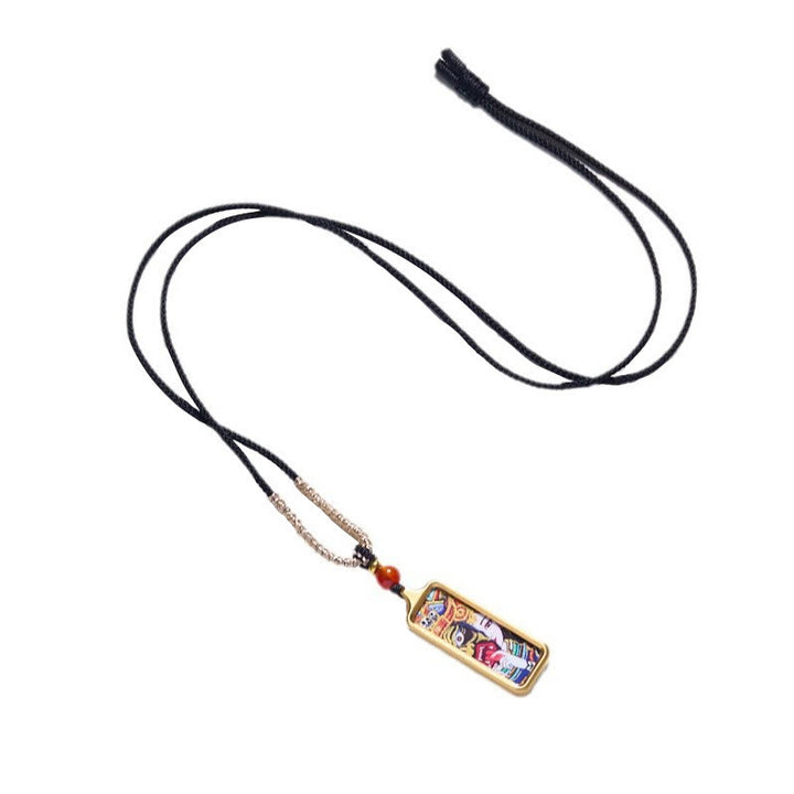 Buddha Stones Tibet Zakiram Jaune Dieu de la Richesse Renard à Neuf Queues Peint à la Main Thangka Calme Collier Pendentif - image 3