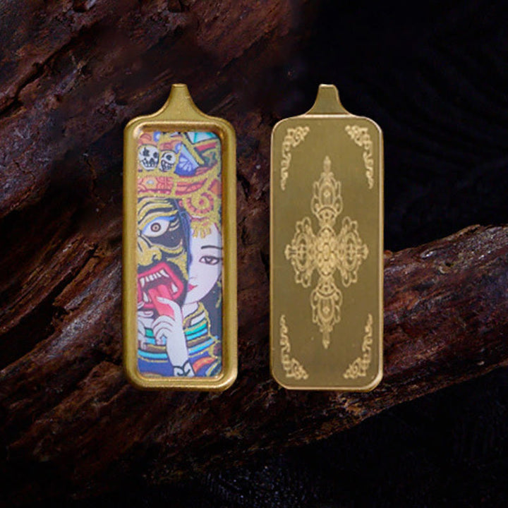 Buddha Stones Tibet Zakiram Jaune Dieu de la Richesse Renard à Neuf Queues Peint à la Main Thangka Calme Collier Pendentif - image 1