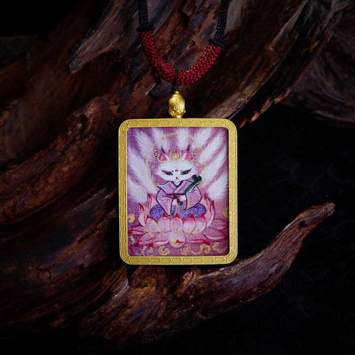 Collier pendentif en Buddha Stones tibétain Zakiram à neuf queues, dieu de la richesse, peint en jaune, Thangka, espoir