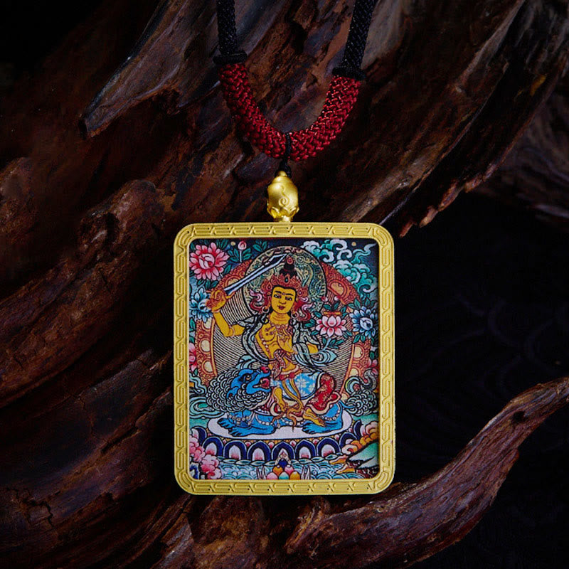 Collier pendentif en Buddha Stones tibétain Zakiram à neuf queues, dieu de la richesse, peint en jaune, Thangka, espoir