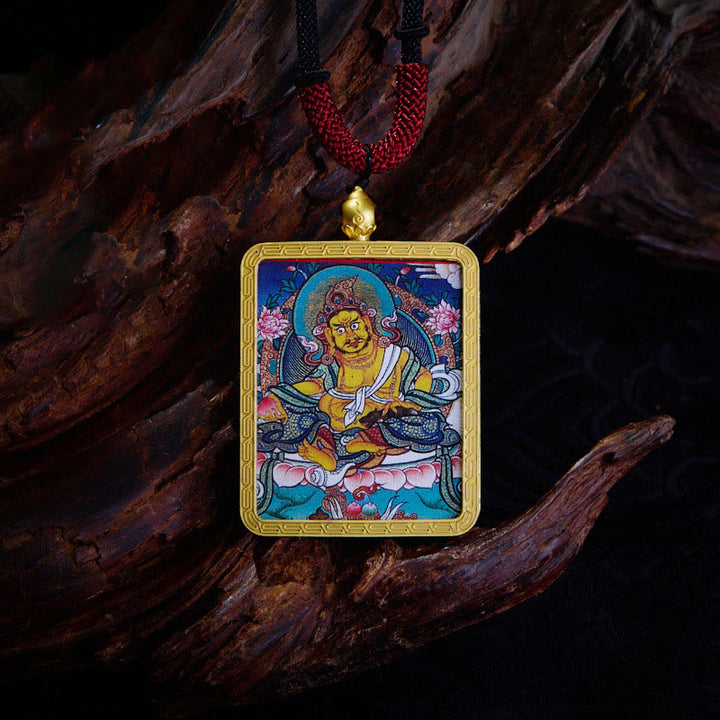 Collier pendentif en Buddha Stones tibétain Zakiram à neuf queues, dieu de la richesse, peint en jaune, Thangka, espoir