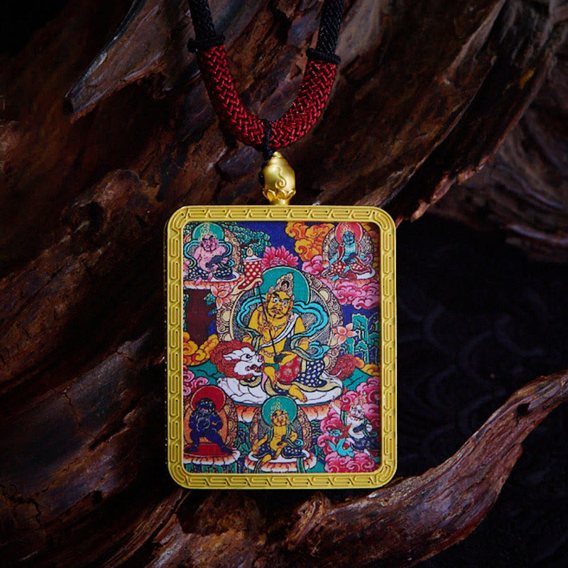 Collier pendentif en Buddha Stones tibétain Zakiram à neuf queues, dieu de la richesse, peint en jaune, Thangka, espoir