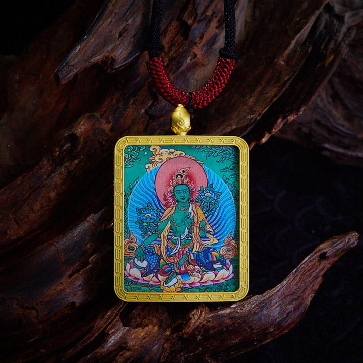 Collier pendentif en Buddha Stones tibétain Zakiram à neuf queues, dieu de la richesse, peint en jaune, Thangka, espoir
