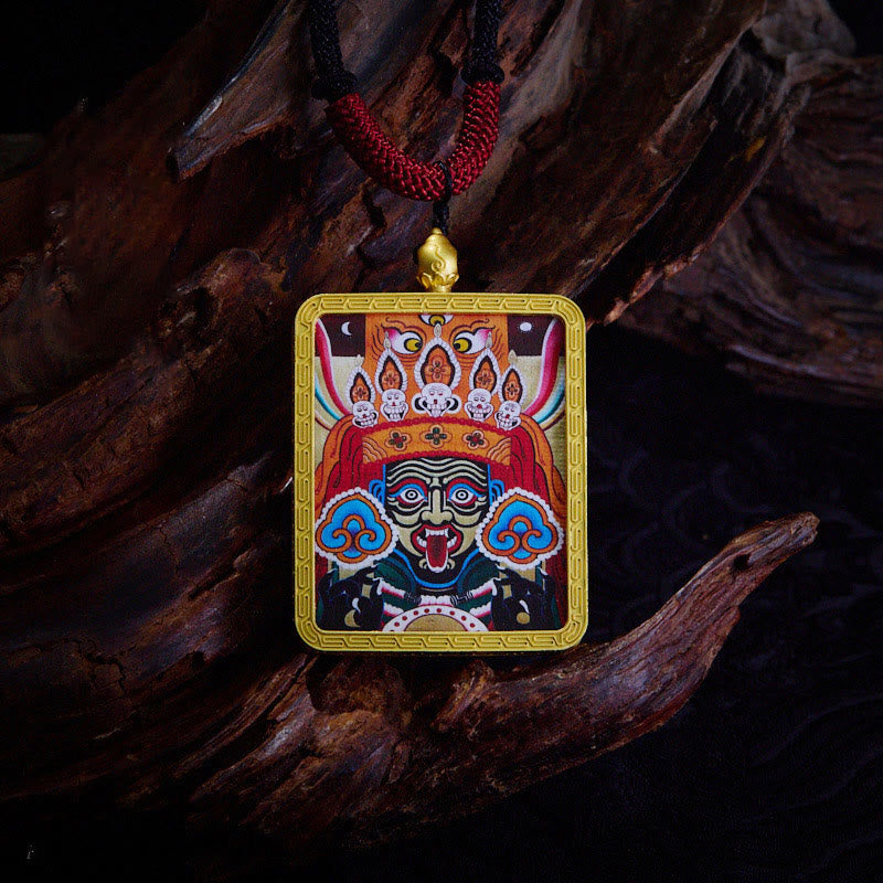 Collier pendentif en Buddha Stones tibétain Zakiram à neuf queues, dieu de la richesse, peint en jaune, Thangka, espoir