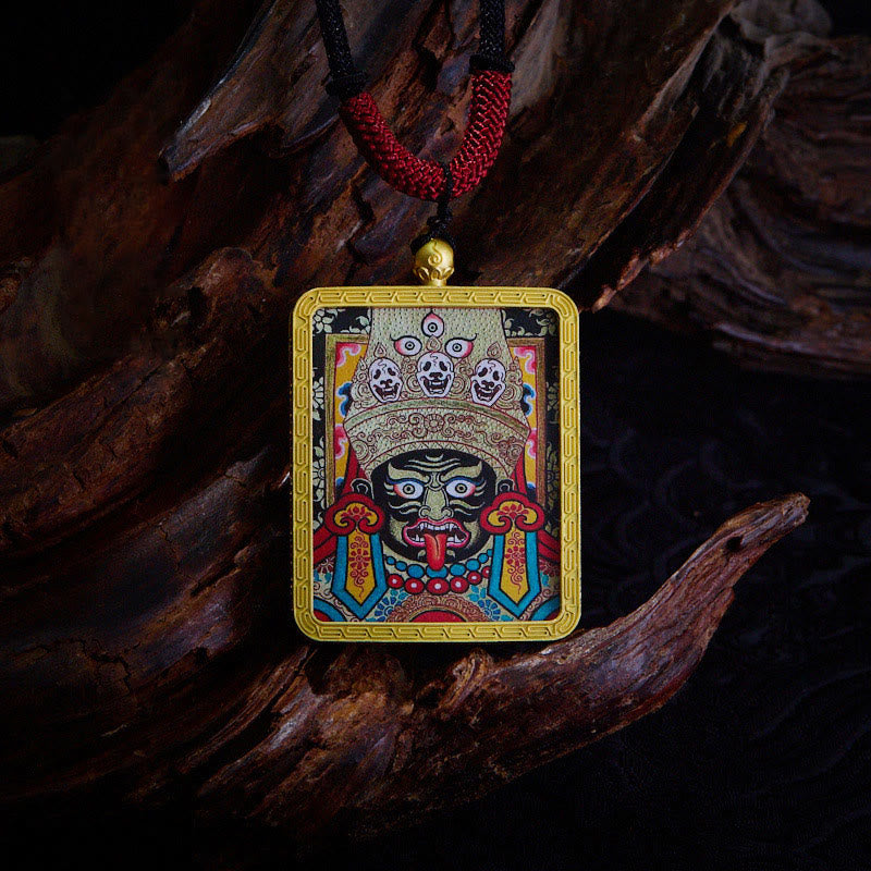 Collier pendentif en Buddha Stones tibétain Zakiram à neuf queues, dieu de la richesse, peint en jaune, Thangka, espoir