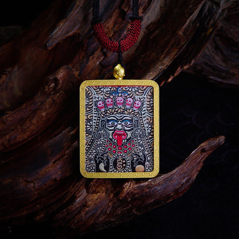 Collier pendentif en Buddha Stones tibétain Zakiram à neuf queues, dieu de la richesse, peint en jaune, Thangka, espoir