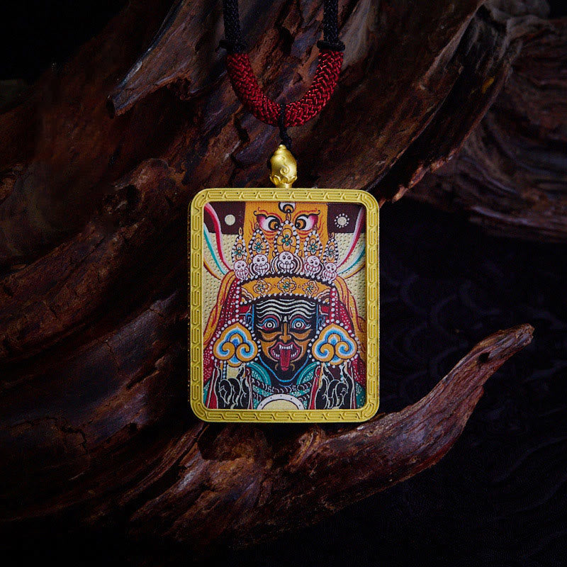 Collier pendentif en Buddha Stones tibétain Zakiram à neuf queues, dieu de la richesse, peint en jaune, Thangka, espoir