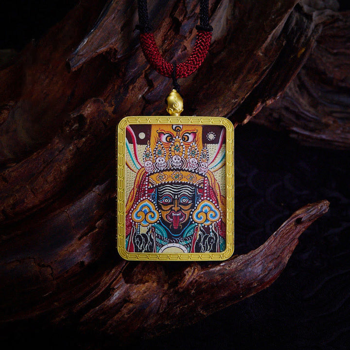 Collier pendentif en Buddha Stones tibétain Zakiram à neuf queues, dieu de la richesse, peint en jaune, Thangka, espoir