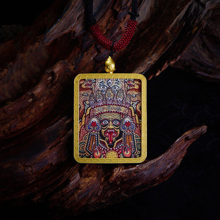 Collier pendentif en Buddha Stones tibétain Zakiram à neuf queues, dieu de la richesse, peint en jaune, Thangka, espoir