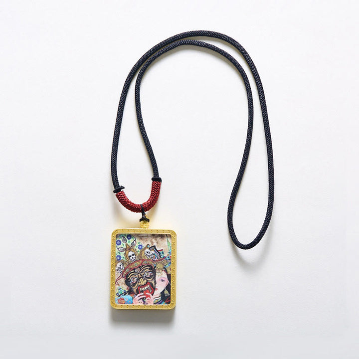 Collier pendentif en Buddha Stones tibétain Zakiram à neuf queues, dieu de la richesse, peint en jaune, Thangka, espoir