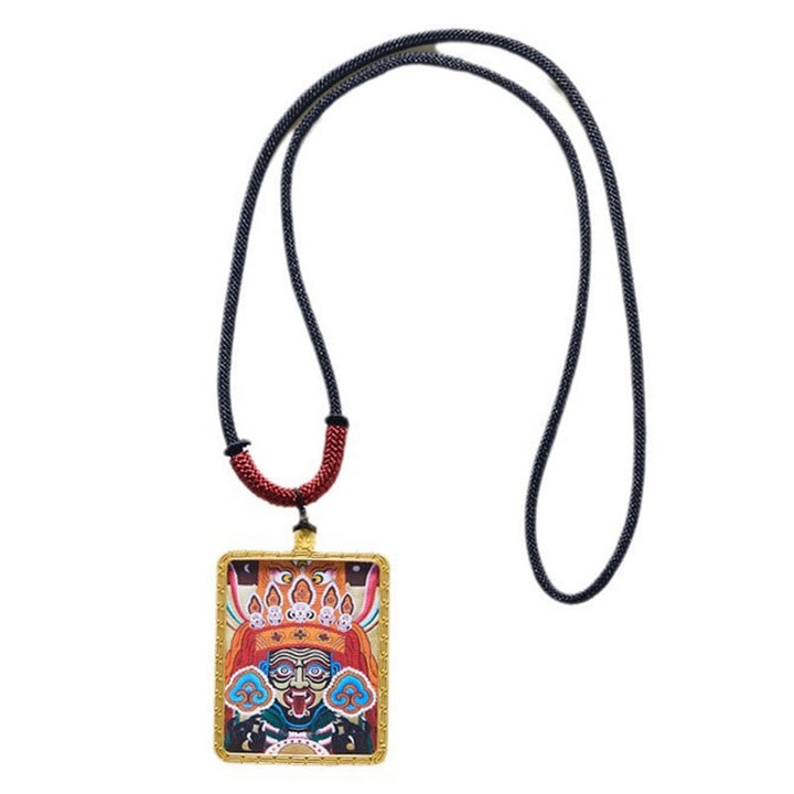 Collier pendentif en Buddha Stones tibétain Zakiram à neuf queues, dieu de la richesse, peint en jaune, Thangka, espoir