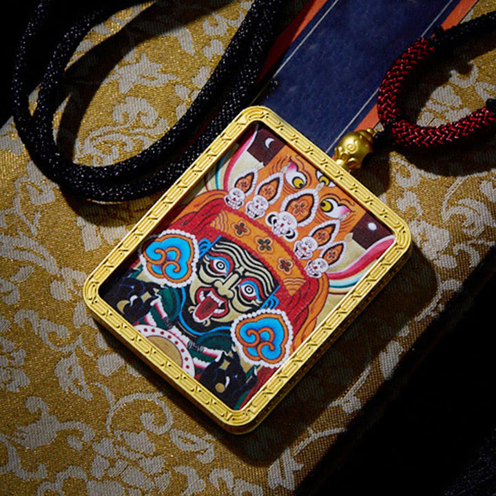 Collier pendentif en Buddha Stones tibétain Zakiram à neuf queues, dieu de la richesse, peint en jaune, Thangka, espoir