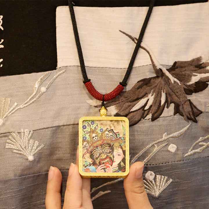 Collier pendentif en Buddha Stones tibétain Zakiram à neuf queues, dieu de la richesse, peint en jaune, Thangka, espoir