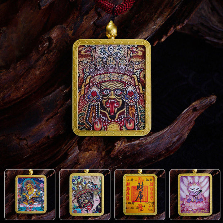 Collier pendentif en Buddha Stones tibétain Zakiram à neuf queues, dieu de la richesse, peint en jaune, Thangka, espoir