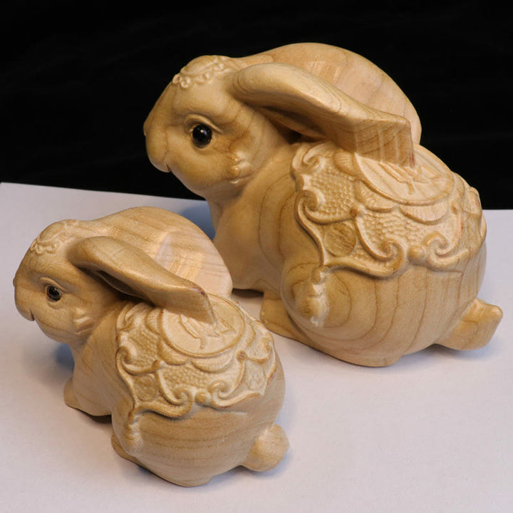Buddha Stones Année du serpent Caractère du zodiaque chinois Fu Statue en bois de pêche Décoration de la maison - Un lapin pour la richesse - Hauteur 11,5 cm - image 19