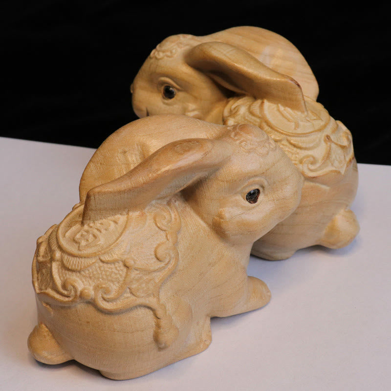 Buddha Stones Année du serpent Caractère du zodiaque chinois Fu Statue en bois de pêche Décoration de la maison - Le lapin personnage One Fu - Hauteur 11,5 cm - image 19