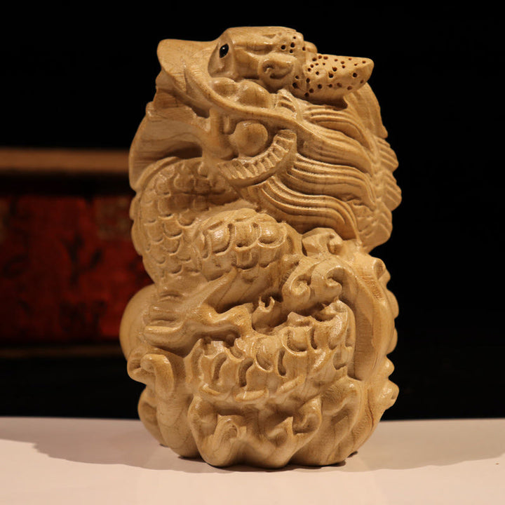 Buddha Stones Année du serpent Caractère du zodiaque chinois Fu Statue en bois de pêche Décoration de la maison