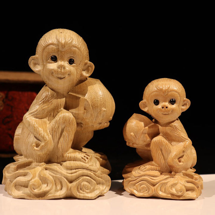 Buddha Stones Année du serpent Caractère du zodiaque chinois Fu Statue en bois de pêche Décoration de la maison