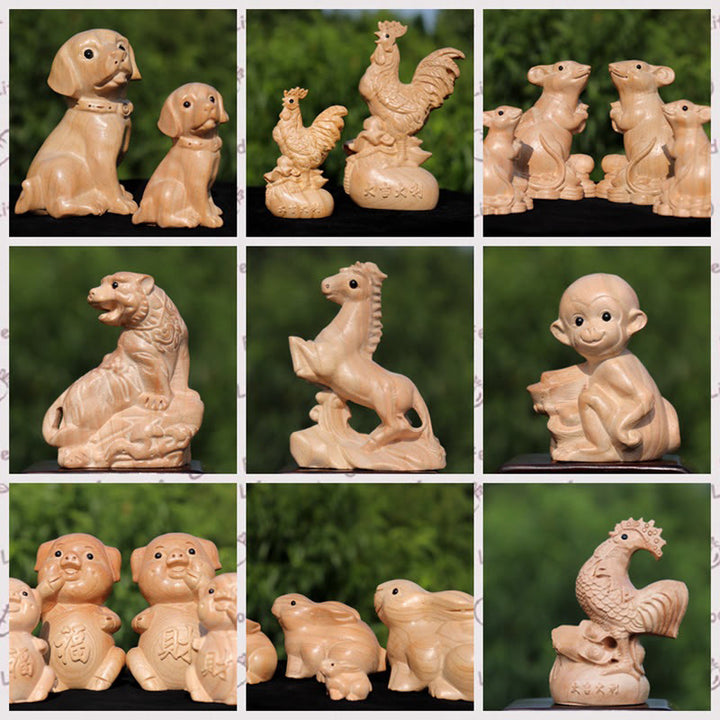 Buddha Stones Année du serpent Caractère du zodiaque chinois Fu Statue en bois de pêche Décoration de la maison