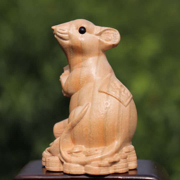 Buddha Stones Année du serpent Caractère du zodiaque chinois Fu Statue en bois de pêche Décoration de la maison