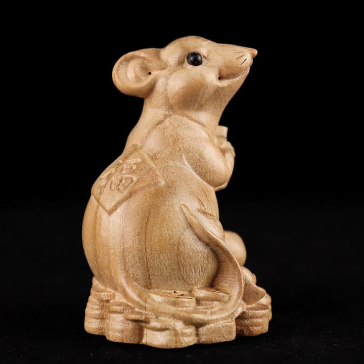 Buddha Stones Année du serpent Caractère du zodiaque chinois Fu Statue en bois de pêche Décoration de la maison