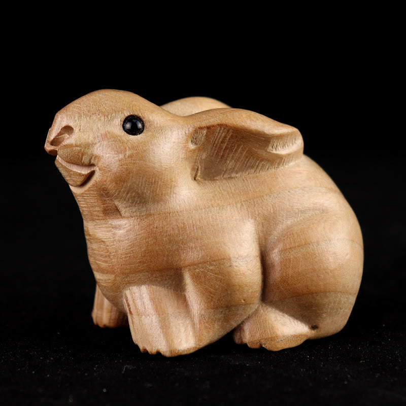 Buddha Stones Année du serpent Caractère du zodiaque chinois Fu Statue en bois de pêche Décoration de la maison - Lapin - Hauteur 11,5 cm - image 17