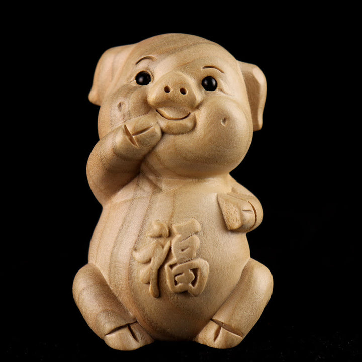 Buddha Stones Année du serpent Caractère du zodiaque chinois Fu Statue en bois de pêche Décoration de la maison - Cochon de Fu Character - Hauteur 11,5 cm - image 31