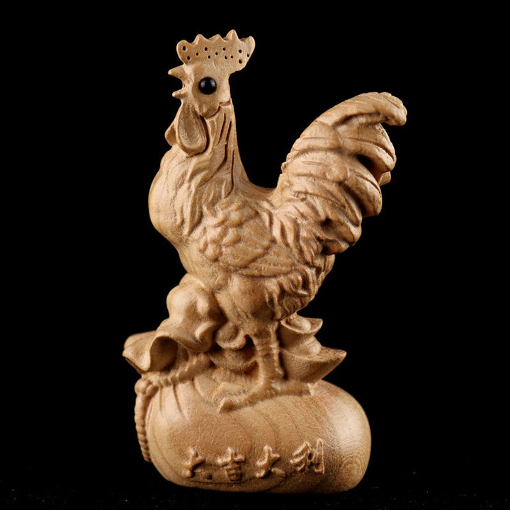 Buddha Stones Année du serpent Caractère du zodiaque chinois Fu Statue en bois de pêche Décoration de la maison - Coq pour la bonne fortune - Hauteur 11,5 cm - image 27
