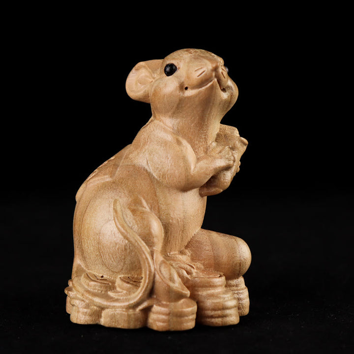Buddha Stones Année du serpent Caractère du zodiaque chinois Fu Statue en bois de pêche Décoration de la maison
