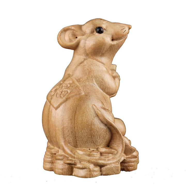 Buddha Stones Année du serpent Caractère du zodiaque chinois Fu Statue en bois de pêche Décoration de la maison