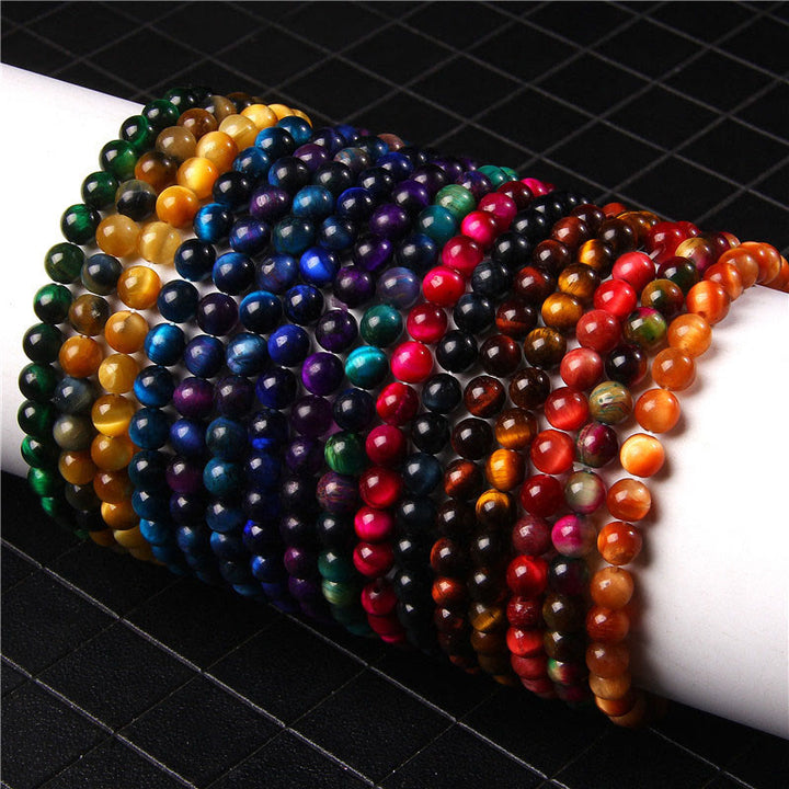 Buddha Stones 6 mm Diverses pierres Cristal Noir Paillettes Pierres Oeil de Tigre Rouge Bracelet de Protection