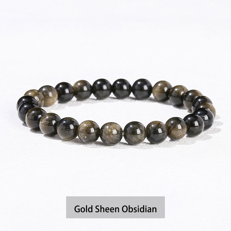 Bracelet de guérison en Buddha Stones, diverses pierres de cristal, améthyste, aventurine verte, quartz rose - Obsidienne à reflets dorés - 10 mm (circonférence du poignet 14-16 cm) - image 8
